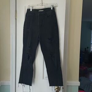 Garage button fly, distressed jeans